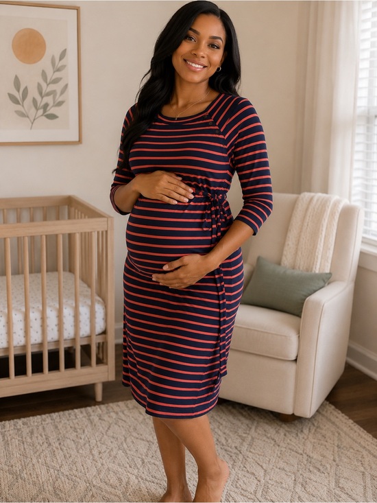Motherhood Dresses & Skirts - MOTHERHOOD maternity orange and navy blue midi dress with ties in size small